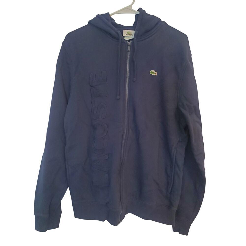 Lacoste Men's Embroidered Script Full-Zip Hoodie Navy Size Medium Size 4‎